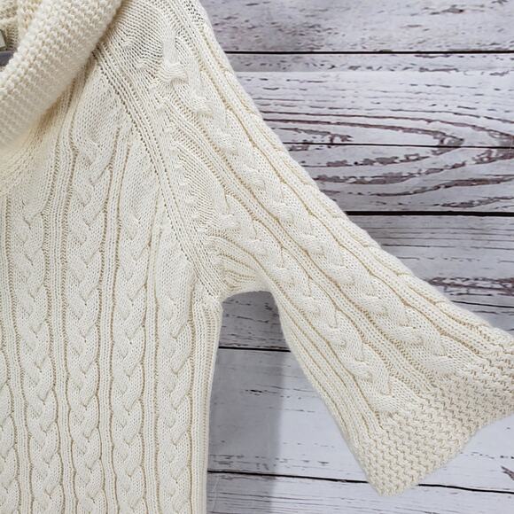 Coldwater Creek Cream Cable Knit Cowl Neck Wool Blend Sweater Size 1X - Picture 7 of 14
